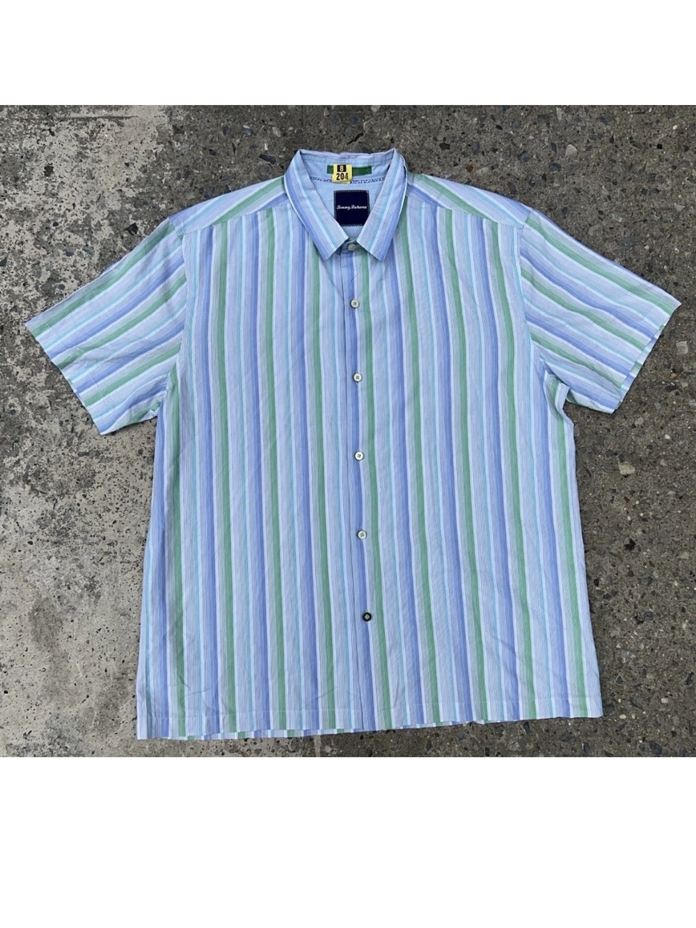 Tommy Bahama Vertical Striped Blue Green Cotton Silk Button Up Shirt XL NWT